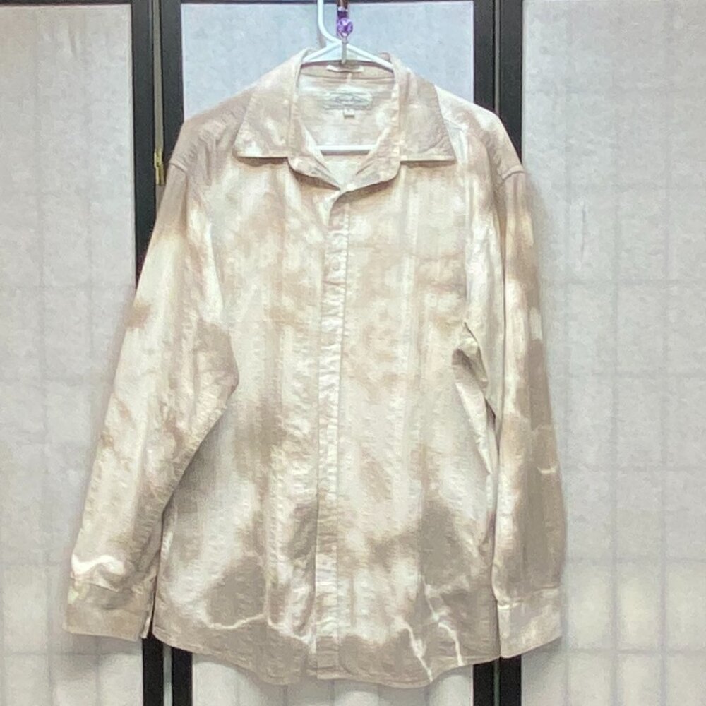 Eighty Eight Long Sleeve Collared Button Up Watercolor Stripe Shirt White Tan XL